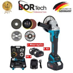BORTECH Γωνιακός τροχός επαναφορτιζόμενος 36v MAX με 2 μπαταρίες 6ΑΗ , ρυθμιζόμενες στροφές