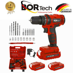 BORTECH Σετ Δραπανοκατσάβιδο Επαναφορτιζόμενο Με 2 Μπαταρίες Εργαλεία και Εργαλειοθήκη 5AH 24V - RED